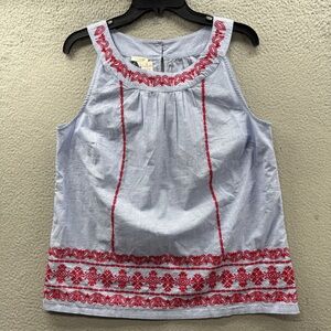 Talbots Blue Red Embroidered Flower Paisley Peasant Boho Top Blouse Sleeveless M